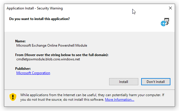 Exchange - Application cannot be started when installing Exchange Online PowerShell Module